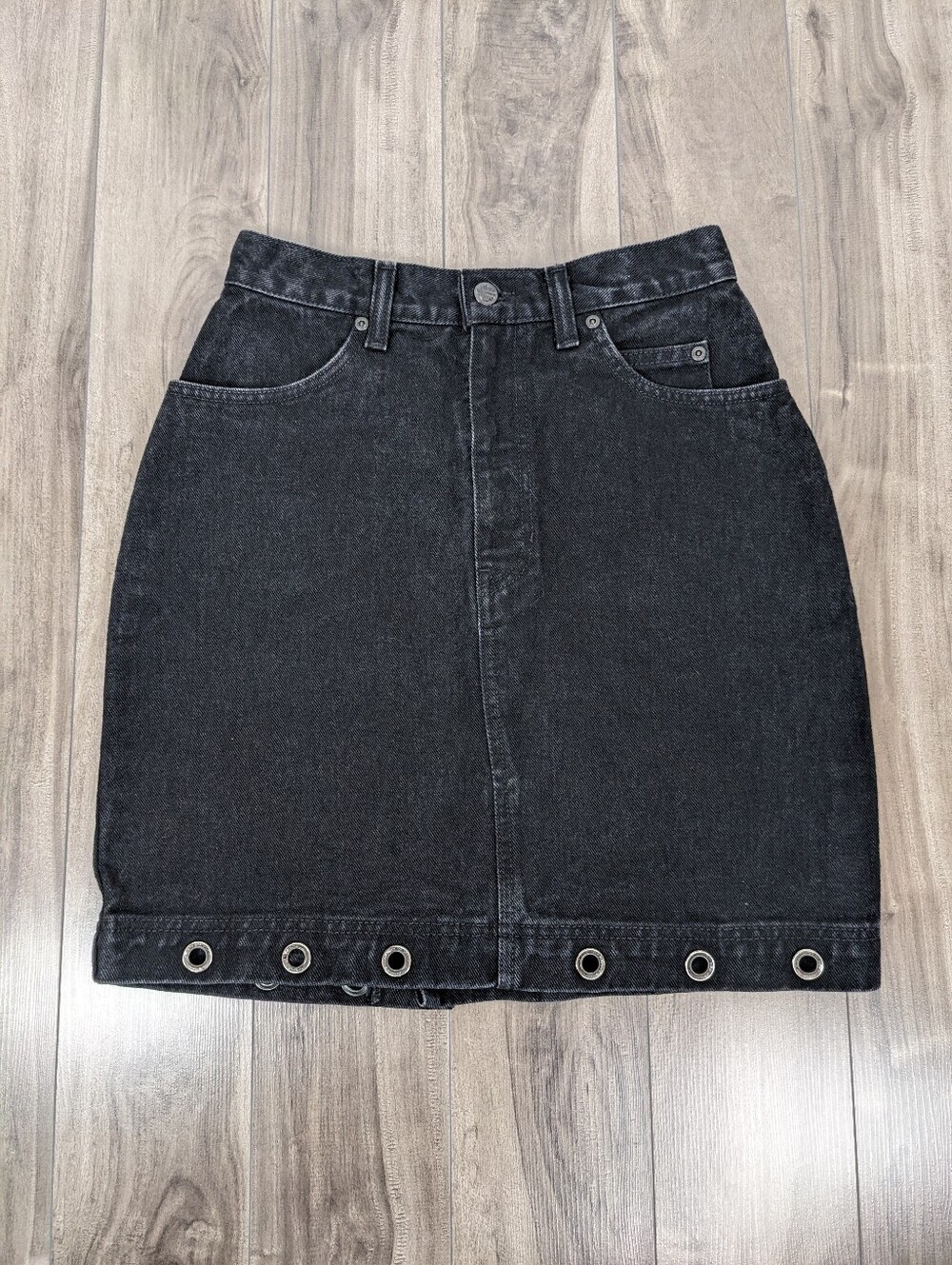 Harley Davidson Women's Mini Skirt Washed Black Grommets Size 6